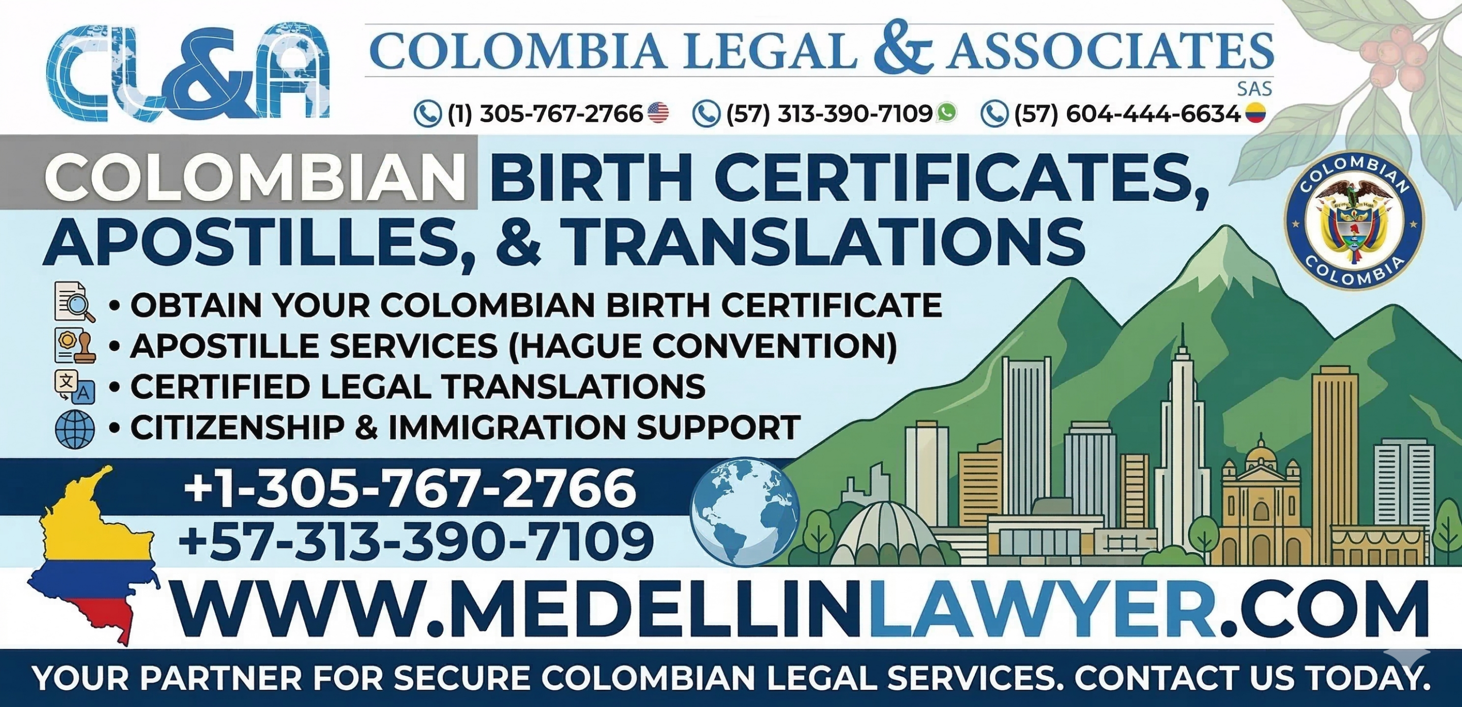 Colombia Birth Certificate - Apostille - Translation